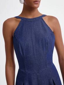 Daynim Women's Casual Sleeveless Backless Denim Jumpsuit, Summer - Dark Wash - View 3