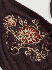 ROMWE Fairycore Áo hở vai không tay thắt nơ thêu hoa thực vật gợi cảm màu be đi biển cho nữ - màu nâu - Xem 4