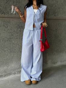 Coolane Kids Teen Girls Spring/Summer Striped Light Blue Fitted Sets,Two Pieces Outfits,Parent-Child Clothing