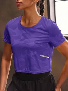 Exploreva Women Round Neck Dropped Shoulder Short Sleeve Casual Summer Sports Crop Top