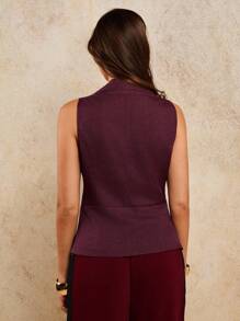 COSMINA Áo vest không tay xếp ly vai nhún eo cho nữ, trang phục công sở thường ngày cho nữ, trang phục công sở, áo đi chơi - Màu Đỏ Sâu - Xem 2