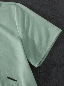 SHEIN Bộ đồ ngủ trẻ em Dozemod dành cho bé trai tuổi teen, kiểu dáng tối giản, họa tiết bóng đá, cổ tròn, tay ngắn, quần short, dáng rộng, thoải mái, 2 món. - Màu xanh Bạc hà - Xem 7