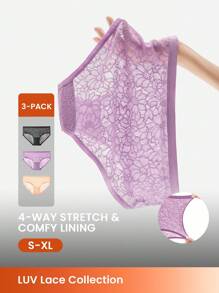 LUVLETTE 3 paquets de sous-vêtements sexy de base pour femmes, taille mi-haute, stretch et confortables, ensemble de culottes en dentelle - Multicolore - Voir 12
