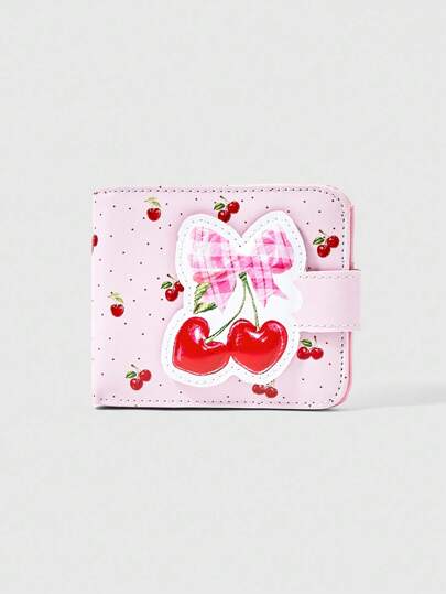 Kawaii 1pc Pink Random Cherry Blossom Polka Dot Bow Decorated Mini Wallet, Portable Zipper Coin Purse, Fashionable Cute Sweet Girl Small Pouch