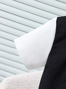 Souflis Souflis 2pcs Baby Boy Plaid Pattern Colorblock Lapel Short Sleeve Shirt & Shorts Set Baby Boy Clothes Formal Suit For Baby Baby Boy Dress Clothes Toddler Suit Set Baby Boy Formal Clothes - Black - View 4