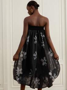 GENKIRA Váy Maxi Maxi Không Dây Voan Organza Hoa Ngẫu Nhiên Lấy Cảm Hứng Từ Đêm Đầy Sao, Váy Xòe Xòe Mây Trắng Lấp Lánh, Trang Phục Thanh Lịch Cho Tiệc Tối & Tiệc Tối - Đen và trắng - Xem 2