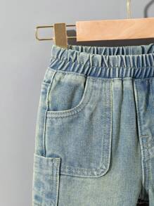 Baby Boy Y2K Vintage Wash Wide Leg Loose Denim Shorts,Black And White,Summer,Casual,City Break Comfortable Fashionable Daily Wear Boys Summer Shorts - Medium Wash - View 7