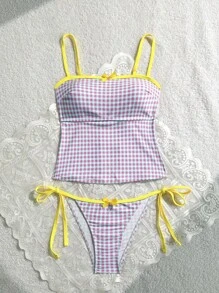 Swim Mod Bộ đồ bơi Tankini họa tiết caro màu sắc dễ thương cho bé gái phong cách retro dành cho nữ - Nhiều màu - Xem 3