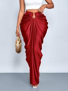 SOLERSUN Váy xếp ly màu trơn thời trang nữ - Màu Đỏ Sâu - Xem 6