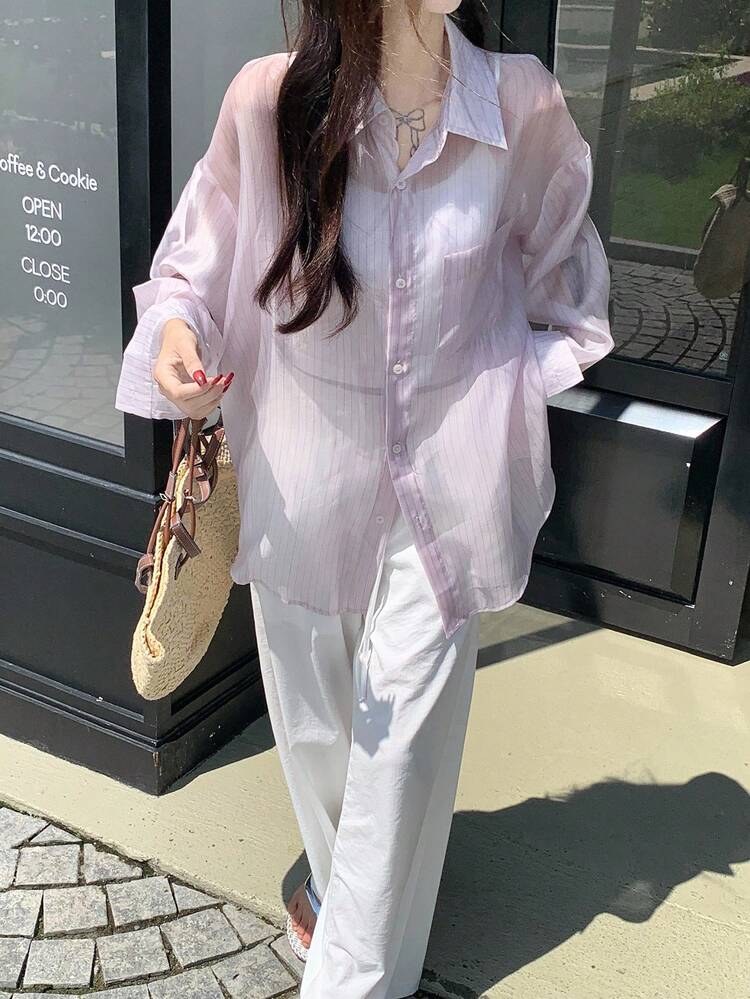 Women/Teen Girl Striped Long Sleeve Korean Style Blouse,Fall Clothes