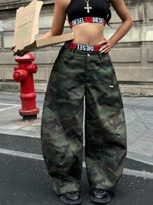 Coolane Women's & Men's Summer Western Wear Cowgirl Streetwear Concert Y2K Forest Camo Baggy Low Rise Pants - Army Green - View 3