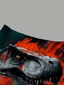 Set de 2 camisetas deportivas informales con bloqueo de colores y gráfico de dinosaurio cómodas para niños preadolescentes, apropiadas para el estilo callejero en verano