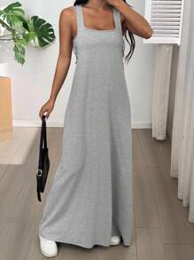 SHEIN EZwear 女式纯色不对称领口无袖休闲连衣裙（夏季） - 灰色 - 查看 5