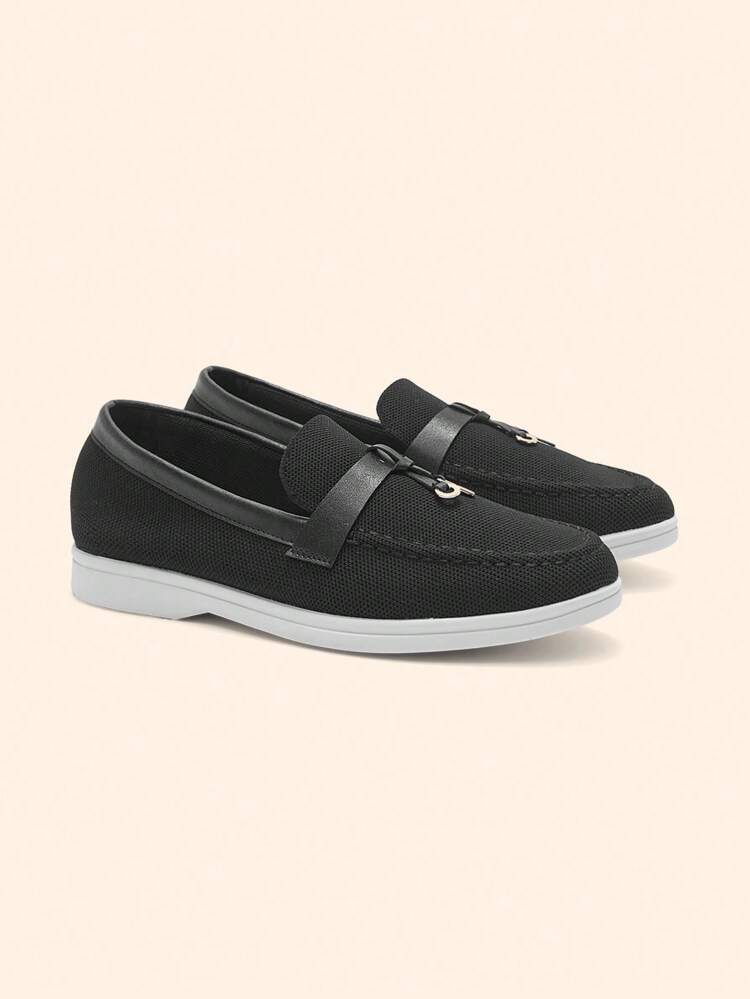 CUCCOO BASICS Zapatillas planas cómodas de mujer con punta redonda y diseño slip-on, bailarinas planas slip-on de punto negro