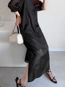 FRIFUL 女士圆领蝴蝶结露背宽松休闲长裙