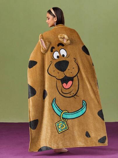 SCOOBY-DOO X SHEIN Manta de cama con decoración de oreja en patrón de dibujos animados 3D, para primavera/invierno