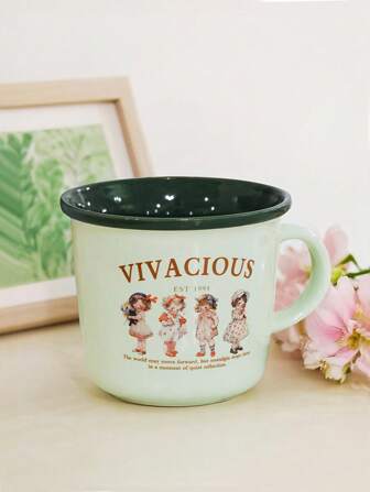Fairycore 1 pieza Taza de café de cerámica de color, taza de agua doméstica simple, compatible con lavavajillas y microondas, con estampado de niña linda, taza de cerámica vintage, taza de café, serie de jardín, decoración del hogar