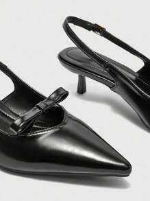 CUCCOO BIZCHIC 女士优雅尖头黑色 PU 蝴蝶结镂空淑女高跟凉鞋 - 黑色 - 查看 7