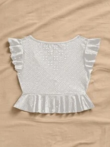 Soleia WYWH Women Vacation Eyelet Embroidery Ruffle Trim Crop White Top Top - White - View 2