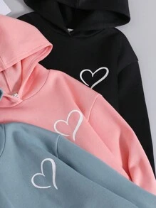 SHEIN 3pcs Tween Girls' Loose Casual Comfortable Soft Versatile Heart Print Sweatshirt Set,In Fall/Winter - Multicolor - View 4