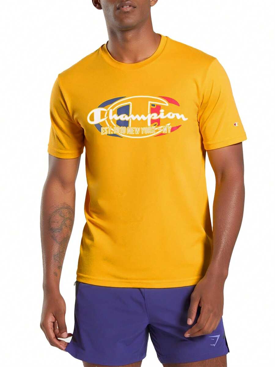 Champion Maglietta casual estiva da uomo a maniche corte con scollo tondo e stampa a lettere