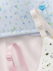 Back To School 3pcs/Set Girl's Floral Print Comfortable Sweet Fresh Minimalist Bra Set,White Winter Cute Kids Underwear Set Fashion Fall - Multicolor - View 3