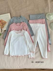 SHEIN Babygirl 可爱休闲百搭简约针织弹力白色长袖上衣（上衣和裤子分开出售）