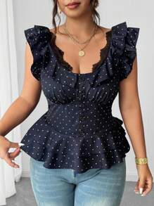 SHEIN Unity Sexy Off-The-Shoulder Lace Backless Blouse, Going Out/Vacation Tops - Navy Blue - View 6