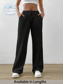 SHEIN PETITE CURVE 大码休闲纯色直筒裤