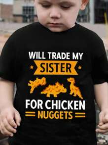 Young Boy's Summer Casual Chicken Nugget Print Short Sleeve T-Shirt, Fun Graphic Tee Perfect For Sports And Leisure Wear