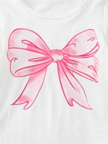 SHEIN ChillGRL 两件套女童蝴蝶结印花长袖T恤和3D蝴蝶结牛仔裤套装，休闲时尚，适合春秋冬季穿着。