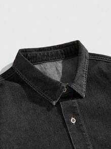 ROMWE MEN Street Life Camisa vaquera de hombre con decoración de estrella de cinco puntas con pedrería - Negro - Ver 3