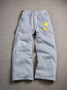 Manfinity EMRG 男士街头，INS搭配高街嘻哈泡泡印花宽松灰色直筒运动裤，适合四季搭配，街头朋克摇滚滑板，适合各种聚会和日常搭配，摄影利器，男友老公礼物，街头，Y2K，灰色运动裤，街头艺术运动裤，明星运动裤 - 灰色 - 查看 1