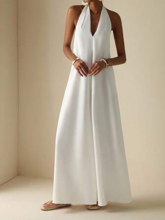 Vesra 女式 V 领无袖连体裤（带口袋）