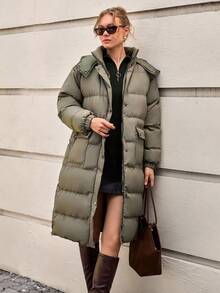 CLARA VERO 羽绒冬季大衣，街头风格夹克，实用口袋外套，按扣，冬季时尚，都市保暖层，舒适必备 - 綠色 - 查看 3