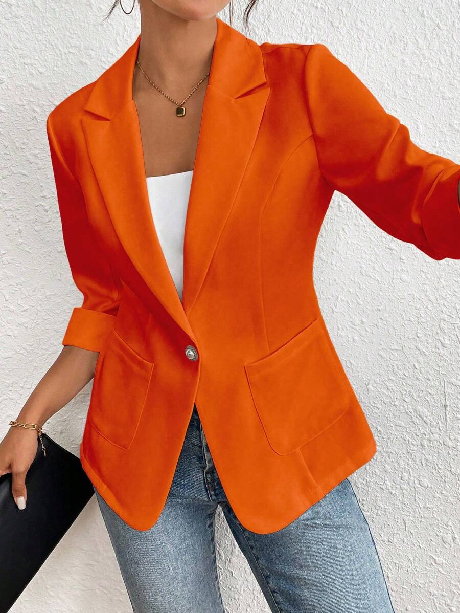 Franclia 休闲纯色西装外套，春夏 - 橘色 - 查看 1