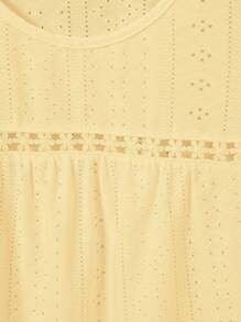 SHEIN Leap Crew TEEN GIRL 黄色纹理镂空针织T恤，宽松休闲度假风上衣 - 黃色 - 查看 4