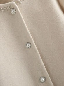 EMERY ROSE 女士对比色仿皮毛袖口仿珍珠羊毛 - 杏色 - 查看 6