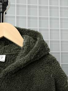 SHEIN Sudadera con capucha de forro polar bordada por ambos lados, informal, para niño preadolescente en otoño/invierno - Verde militar - Ver 8