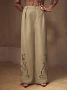 MOTF PREMIUM PANTALONES CALADOS CON BORDADO - Caqui - Ver 3
