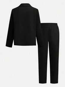 SHEIN 2pcs/Set Tween Boy Summer Casual Gentleman Style Solid Color Jacket & Elastic Waist Formal Pants Set, Suitable For Birthday Party, Formal Event, Performance, Wedding, Boys Suits, Kids Boy Suit, Boys Dress Suit,In Fall/Winter