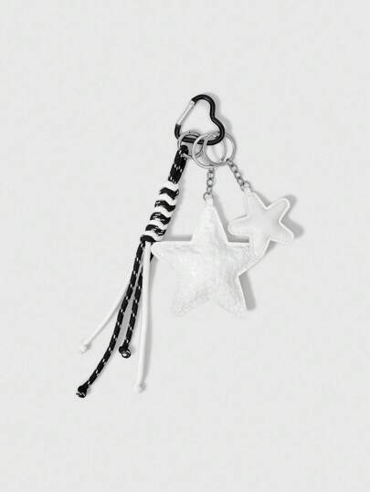 Grunge Punk 1pc Streetwear Black & White Star Leather Keychain/Bag Accessory
