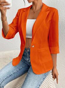Franclia 休闲纯色西装外套，春夏 - 橘色 - 查看 7