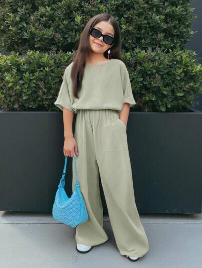 Firerie Kids Firerie Kids Tween-Mädchen Nova Glow Vacation Lässiges, einfarbiges, rundhalsausschnittiges, kurzärmliges 2-teiliges Set