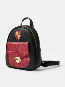 HARRY POTTER X SHEIN Mochila con cremallera y gráfico de letras de color contrastante, mochila escolar - Rojo - Ver 4
