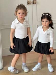 SHEIN Babygirl Cute Casual Versatile Long Sleeve Shirt And Elastic Waist Skirt Set, Mommy And Me Matching Outfits (2 Sets Sold Separately)