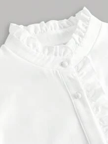 SHEIN 青少年女孩荷叶边领灯笼袖学院风休闲百搭白衬衫，优雅宫廷风白衬衫 - 白色 - 查看 6