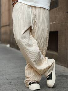 Manfinity Hypemode 男士休闲宽松直筒裤，柔软舒适的纹理面料，适合街头服饰、嘻哈、滑板和日常穿着，送给男朋友/丈夫的完美礼物，Y2K 风格，男士条纹裤，男士宽松直筒休闲裤，秋季