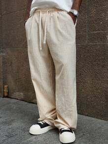 Manfinity Hypemode 男士休闲宽松直筒裤，柔软舒适的纹理面料，适合街头服饰、嘻哈、滑板和日常穿着，送给男朋友/丈夫的完美礼物，Y2K 风格，男士条纹裤，男士宽松直筒休闲裤，秋季