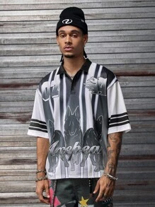 AXEPEAK Casual Sports Short Sleeve Cropped Men's Polo Shirt, Streetwear - Black - View 3